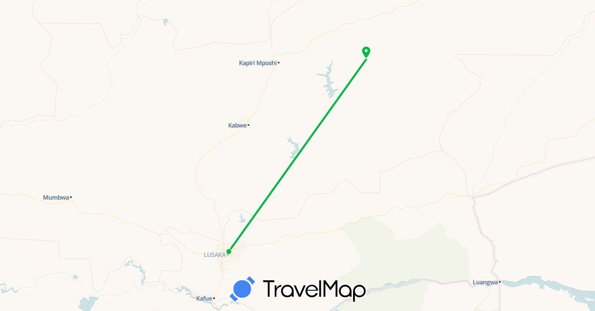 TravelMap itinerary: driving, bus in Zambia (Africa)
